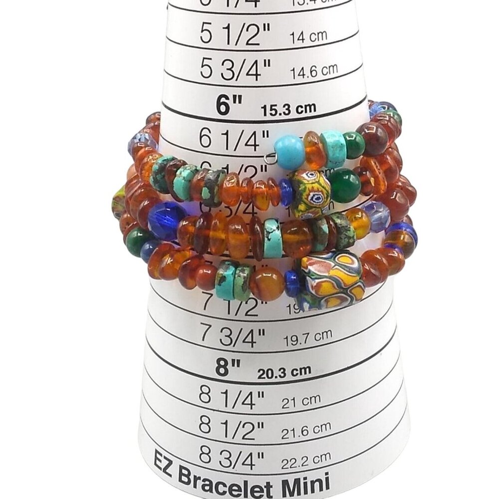 Memory Wire Wrap Gemstone Bracelet With Amber, Tu… - image 5